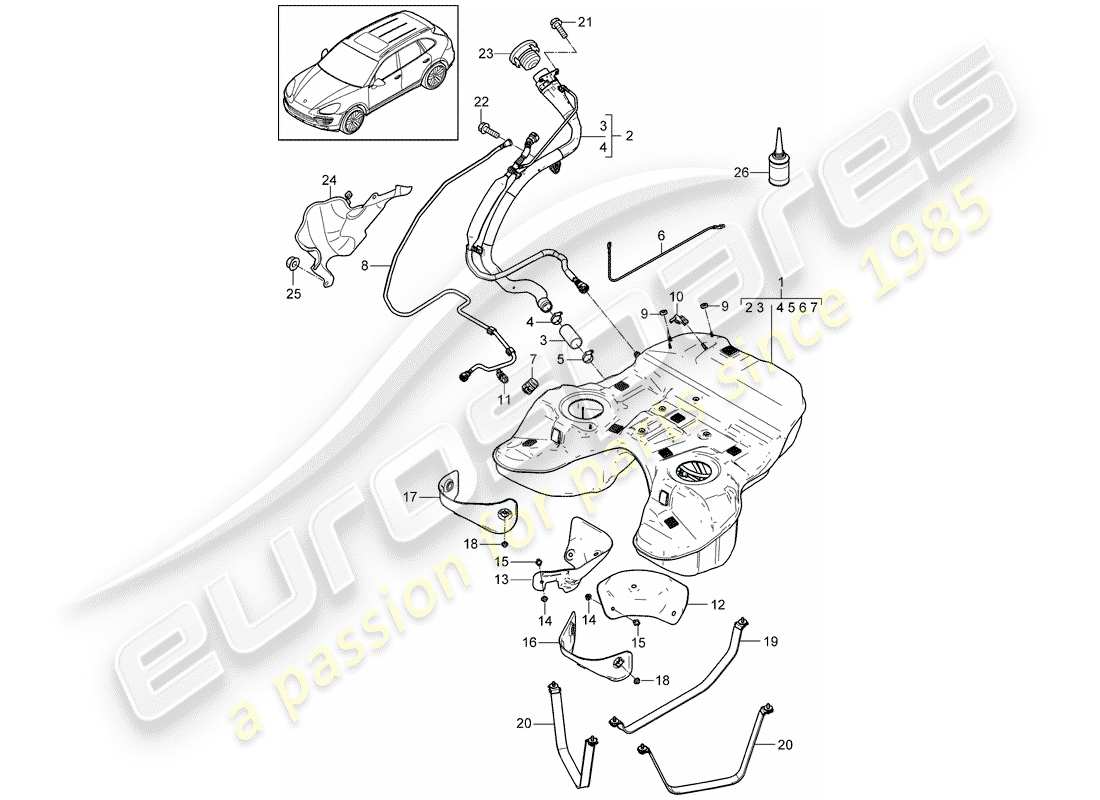 porsche 2011 (cayenne e2 92a) réservoir d'essence schéma des pièces