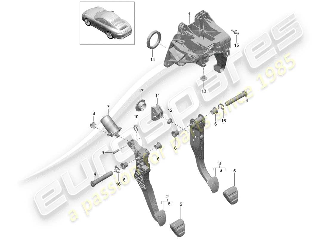 porsche 2019 (991-2) frein et acc. ensemble de pédales schéma des pièces