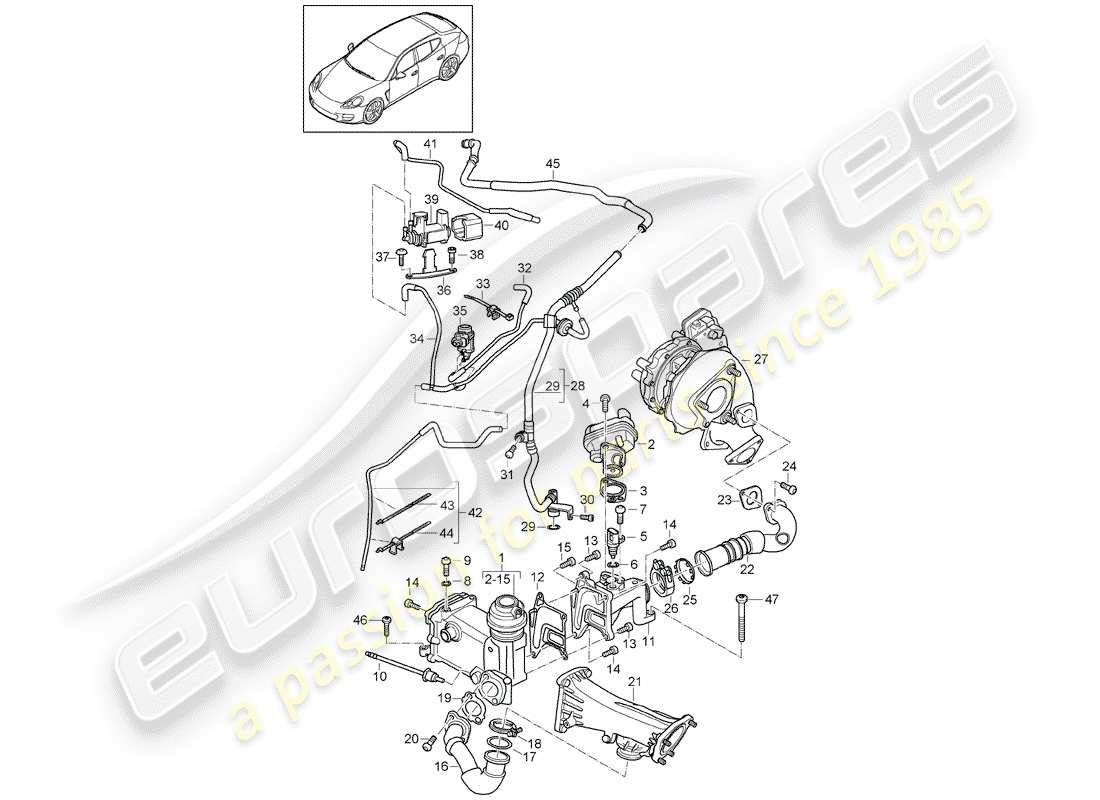 porsche 2013 (panamera 970) recyclage des gaz d'échappement schéma des pièces