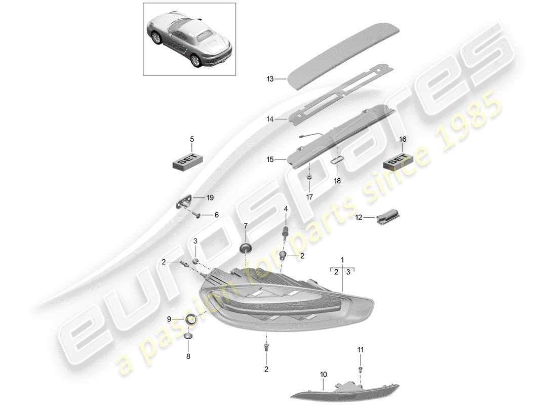 porsche 2019 (718 boxster) feu arrière schéma des pièces
