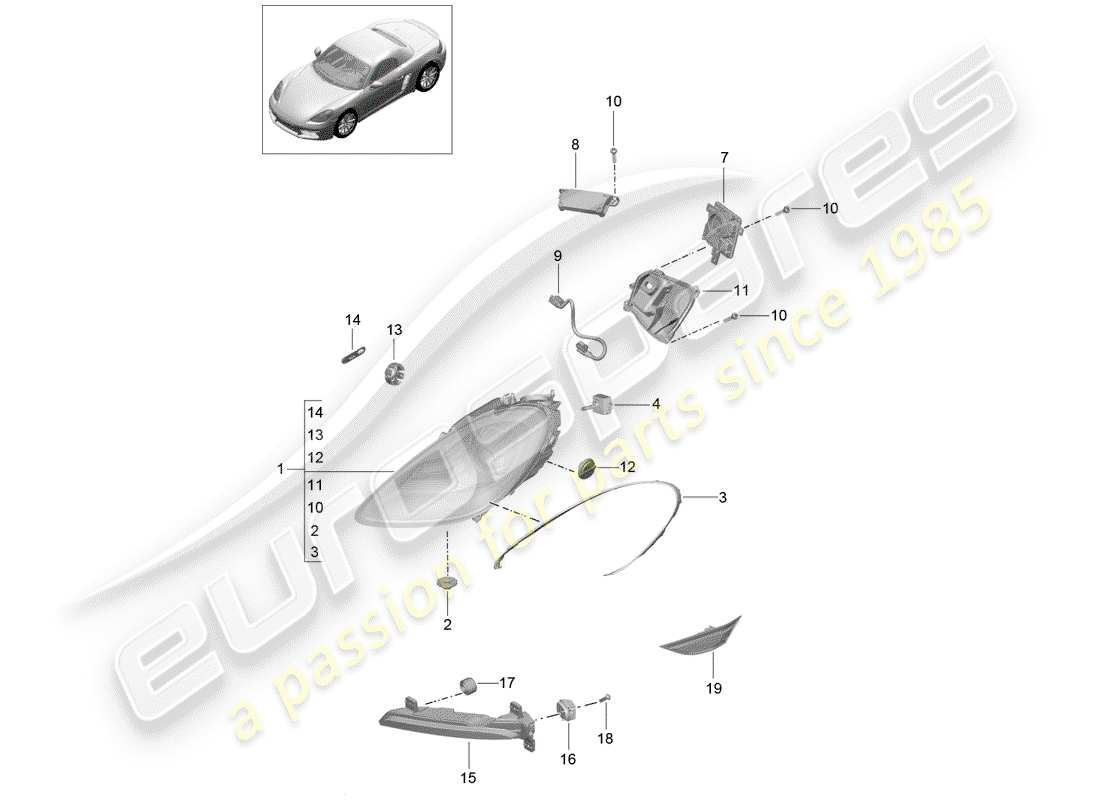 porsche 2019 (718 boxster) schéma des pièces des phares