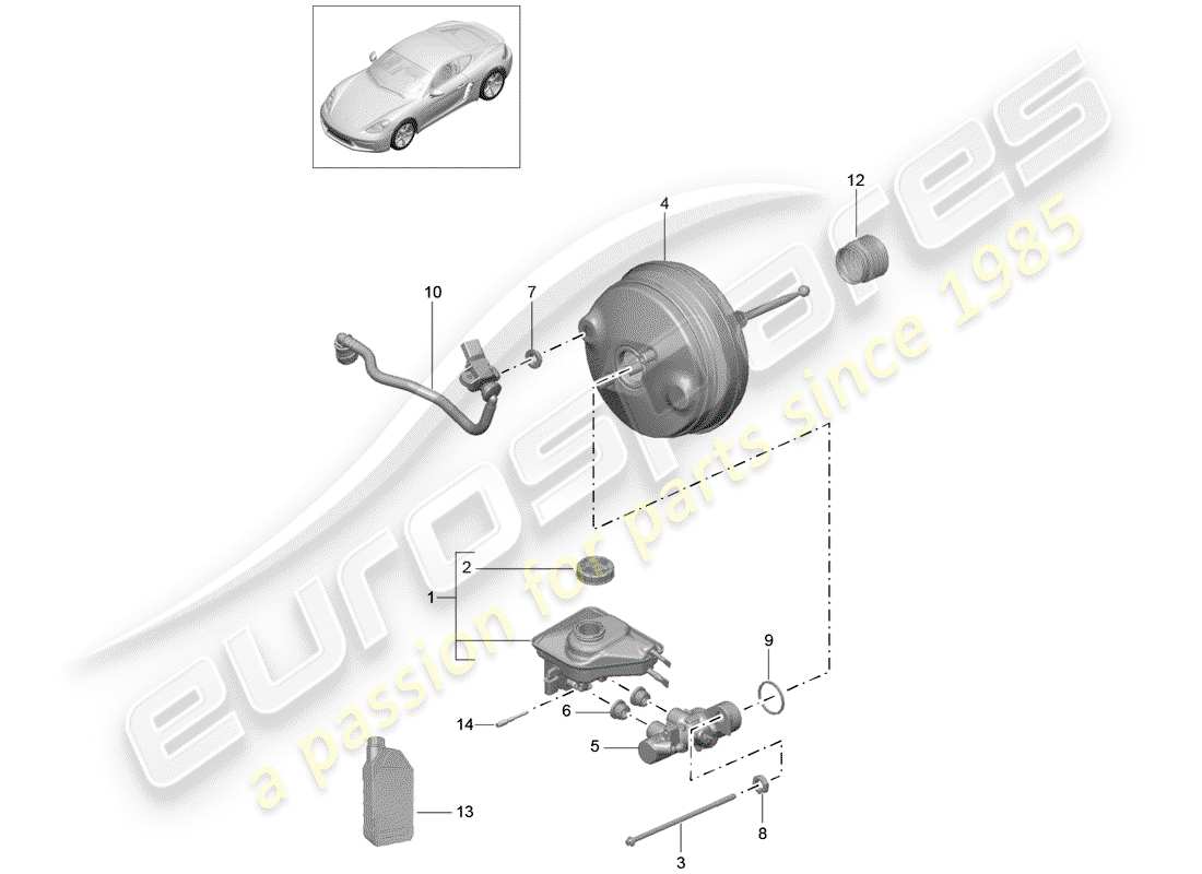 porsche 2020 (718 cayman) maitre-cylindre de frein schéma des pièces