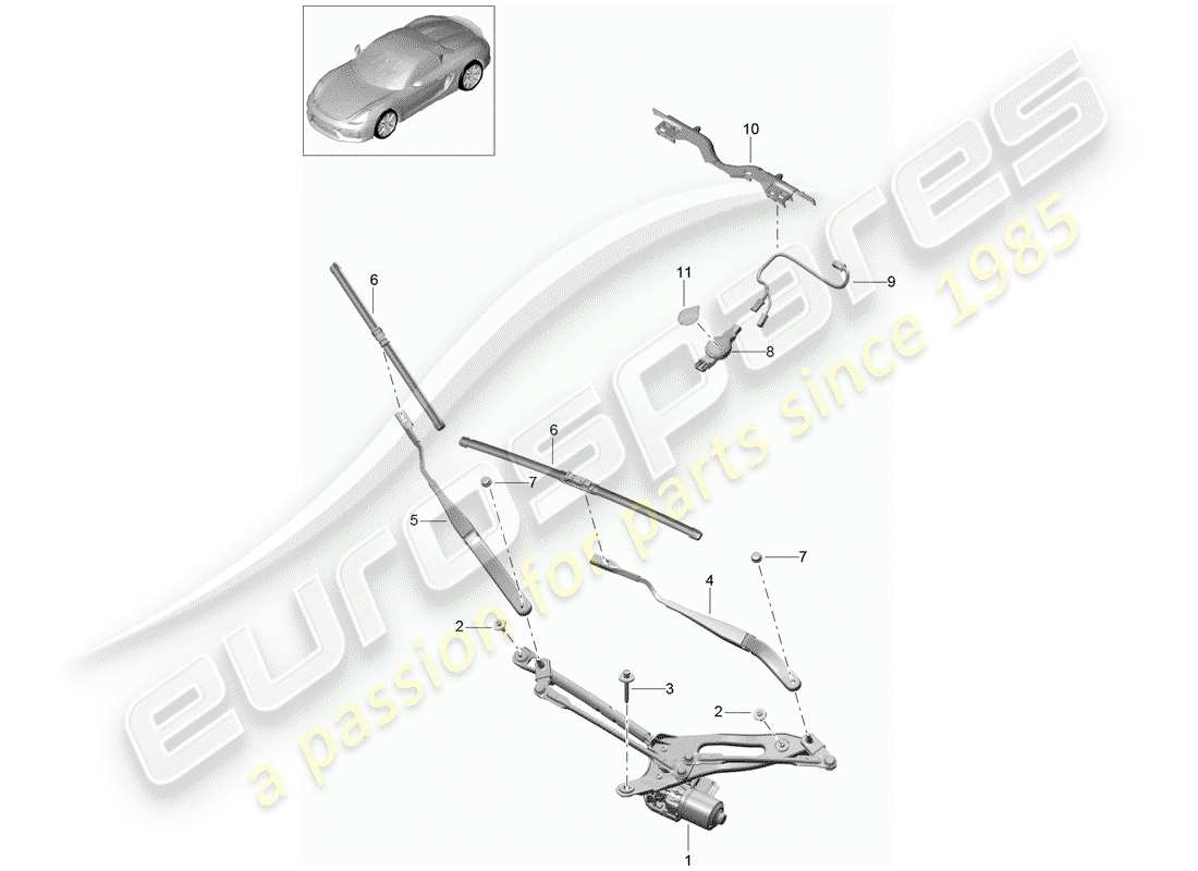 porsche 2016 (981 boxster spyder) système d'essuie-glace compl. diagramme de pièce