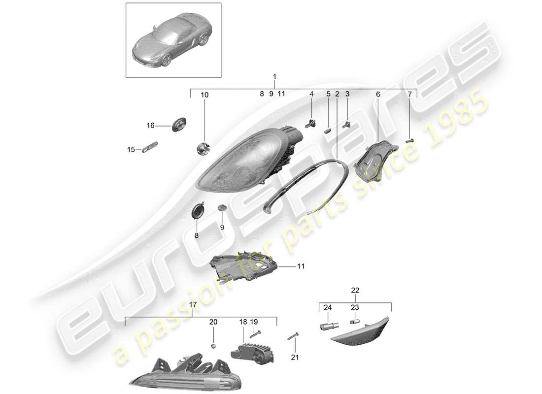 porsche 2012 (981 boxster) lampe frontale schéma des pièces