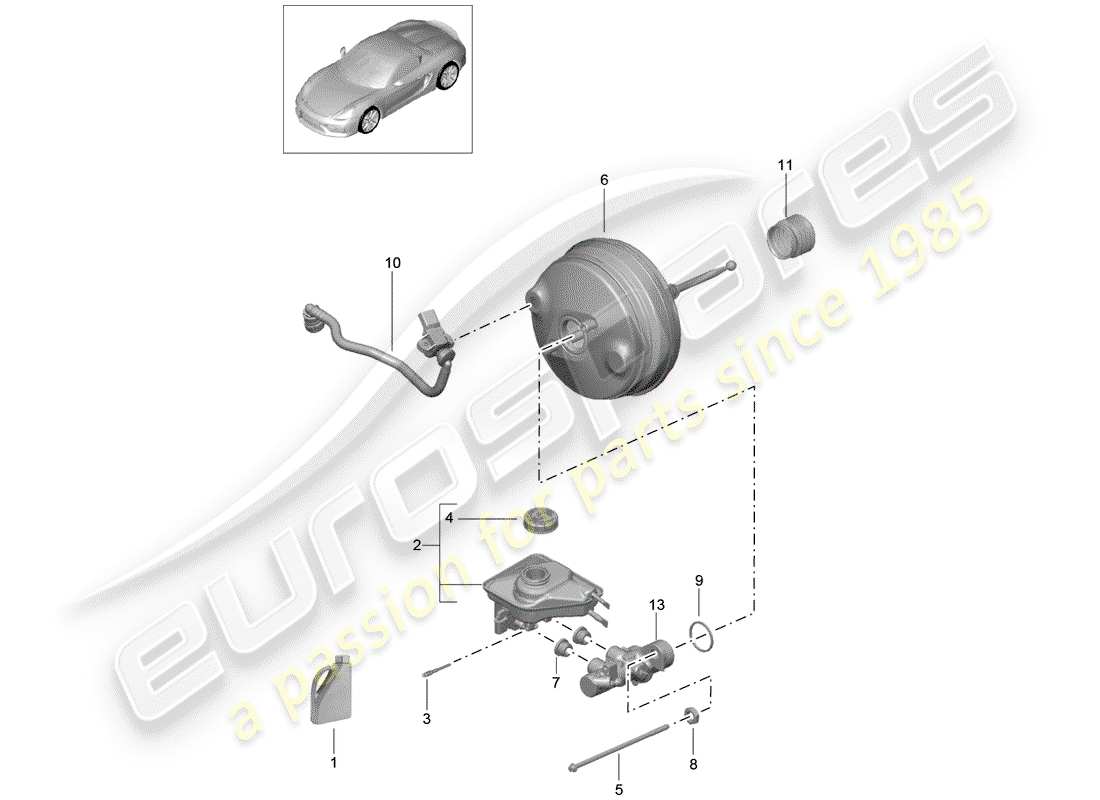 porsche 2016 (981 boxster spyder) maitre-cylindre de frein schéma des pièces