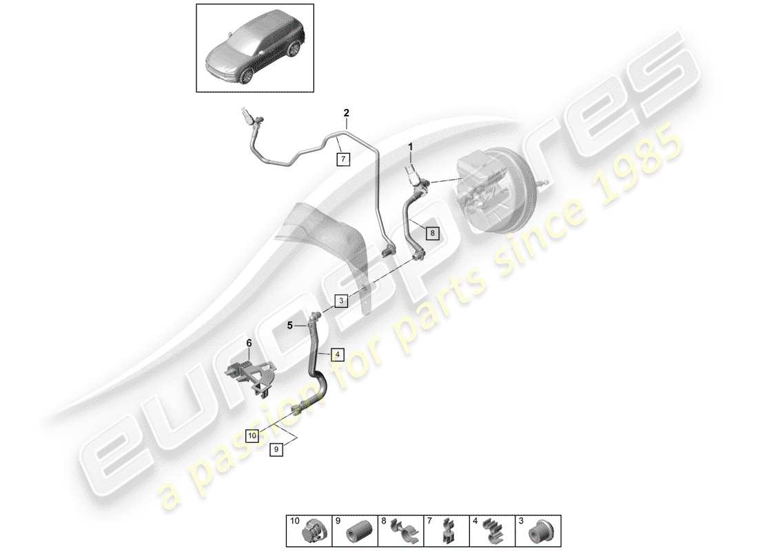 porsche 2020 (cayenne e3 9ya/9yb) diagramme de pièce de la ligne de vide