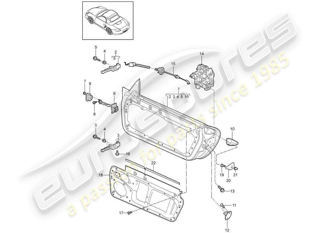 porsche 2010 (987 boxster) coque de porte schéma des pièces