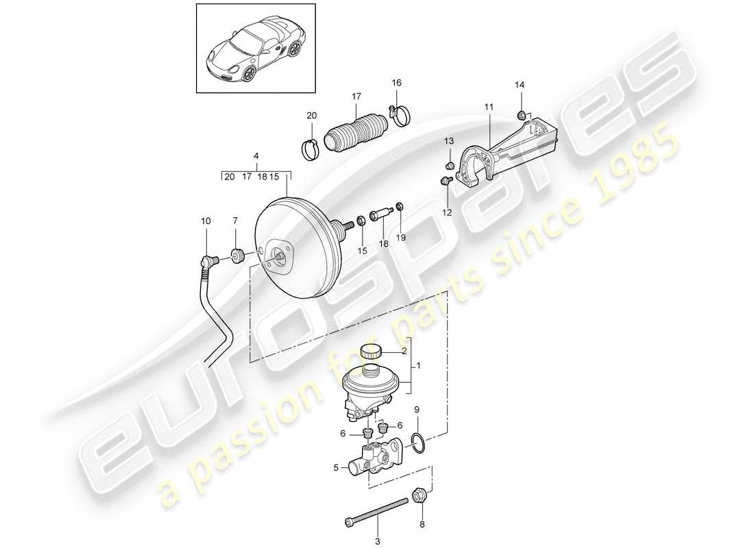 porsche 2012 (987 boxster) maître cylindre de frein schéma des pièces