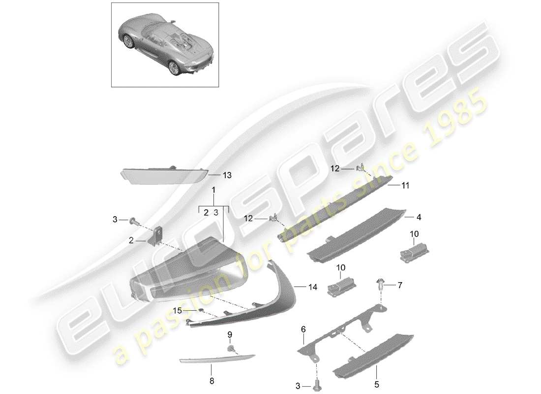 porsche 2015 (918 spyder) feu arrière schéma des pièces