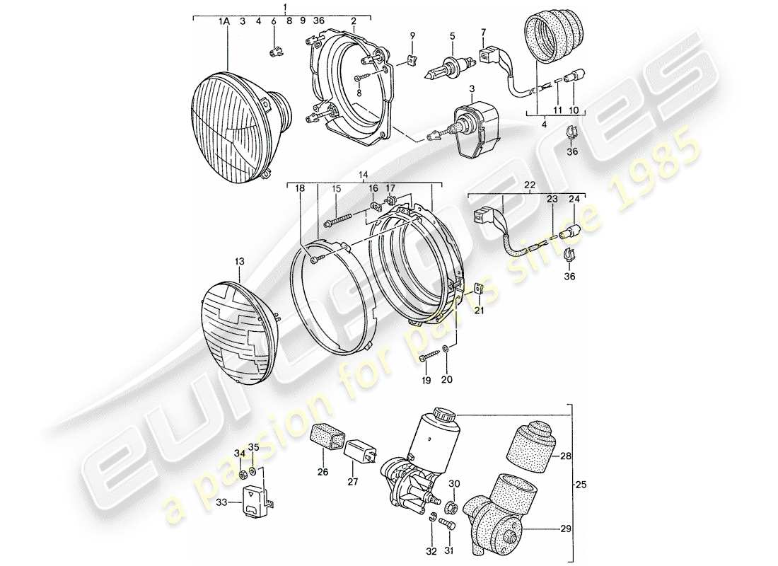 porsche 1989 (944) phare - moteur électrique - phare repliable schéma des pièces