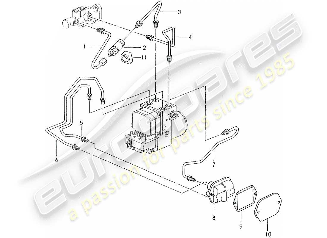 porsche 2000 (986 boxster) conduite de frein - partie avant schéma des pièces