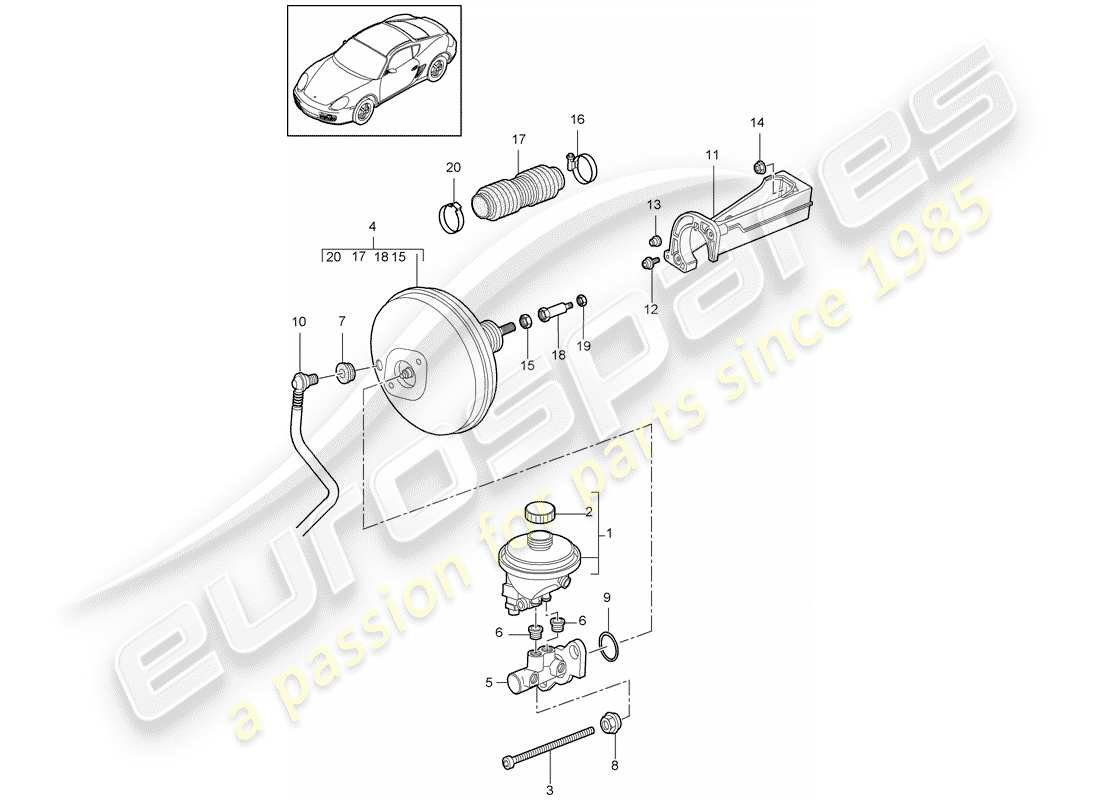porsche cayman 987 (2011) maitre-cylindre de frein schéma des pièces