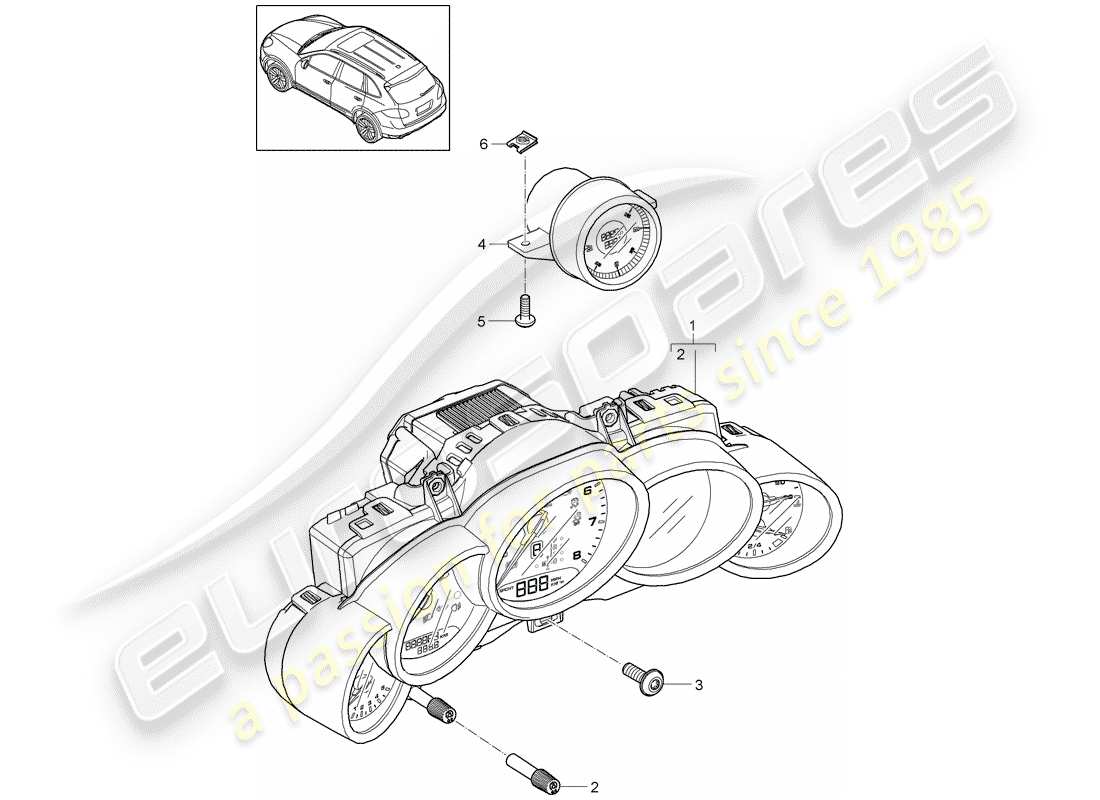 porsche 2015 (cayenne e2 92a) groupe d'instruments schéma des pièces