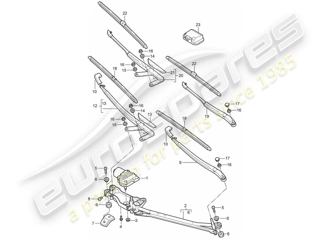 porsche 2008 (cayenne e1 9pa) système d'essuie-glace compl. diagramme de pièce