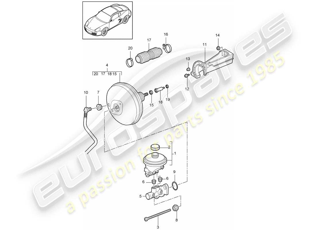 porsche 2009 (987 cayman) maître cylindre de frein schéma des pièces