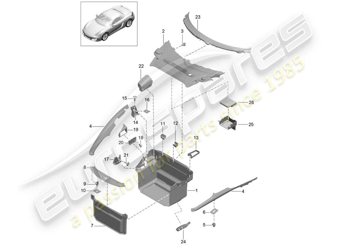 porsche 2013 (981 boxster) coffre à bagages schéma des pièces