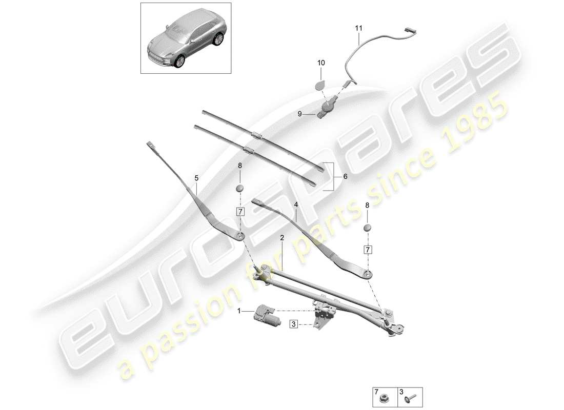 porsche 2020 (macan) système d'essuie-glace compl. diagramme de pièce