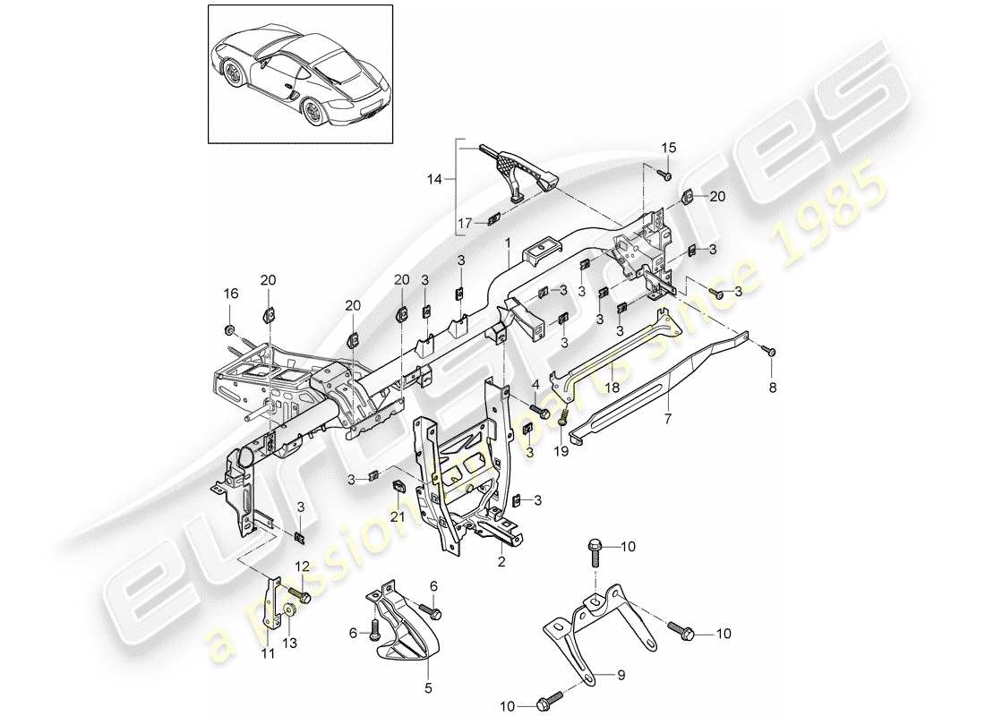 porsche 2012 (987 cayman) cadre de retenue schéma des pièces