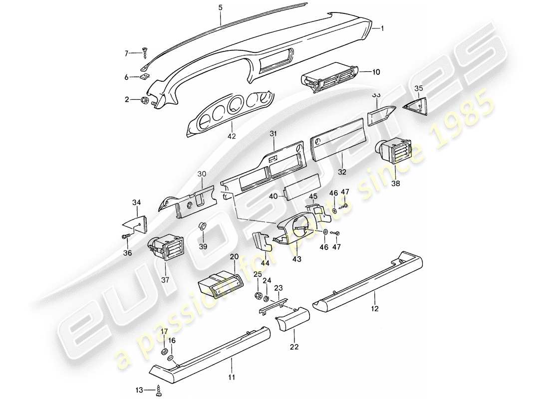 porsche 1988 (959) tableau de bord schéma des pièces