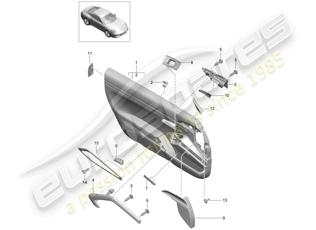 porsche 2013 (991-1) panneau de porte schéma des pièces