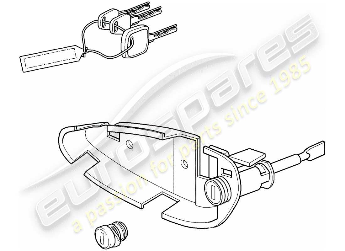 porsche 996 t/gt2 (2005) kits de réparation - ensemble de serrures - comprenant : - support - poignée de porte extérieure - serrure de la boîte à gants - clé - étiquette de clé