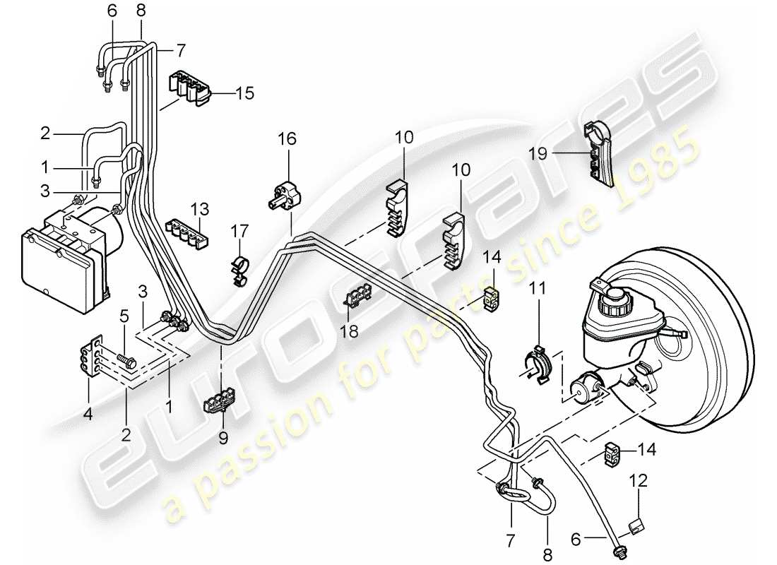 porsche 2008 (cayenne e1 9pa) conduites de frein schéma des pièces