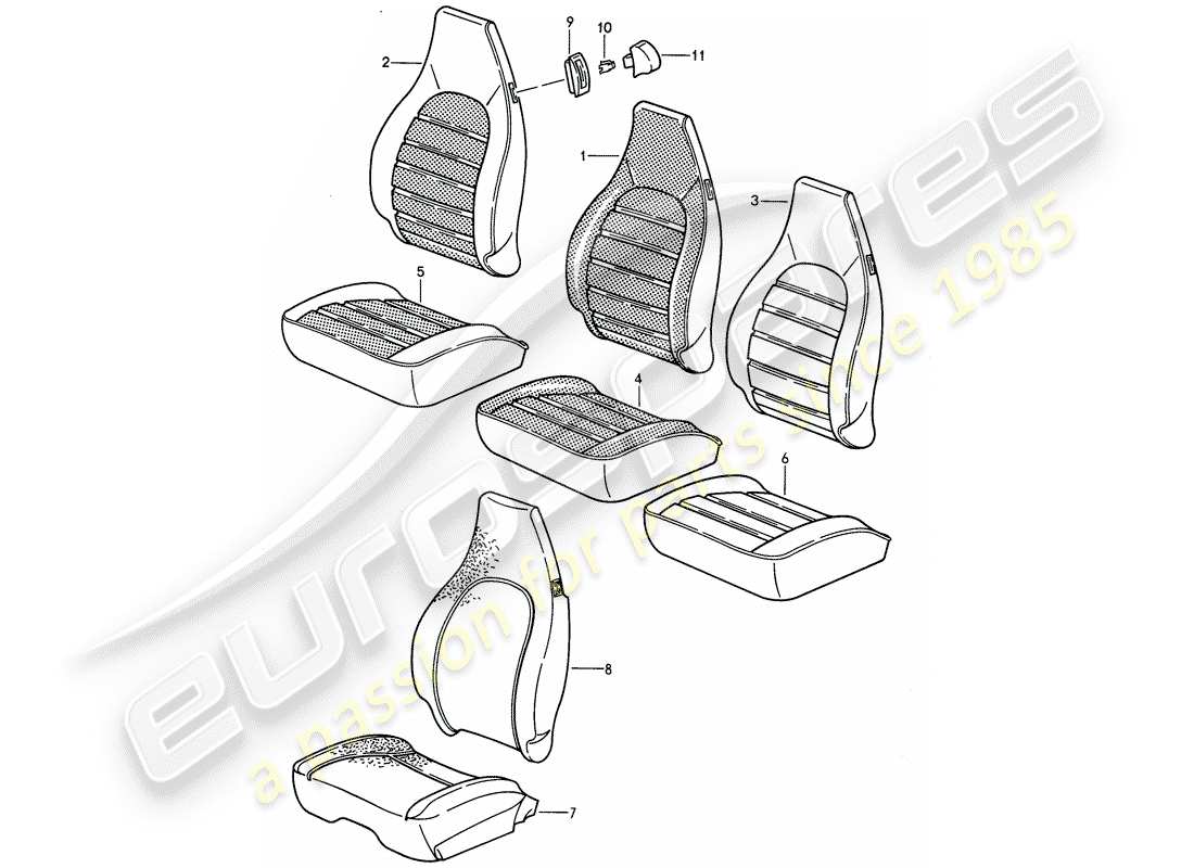 porsche 1994 (968) diagramme de pièce en tissu