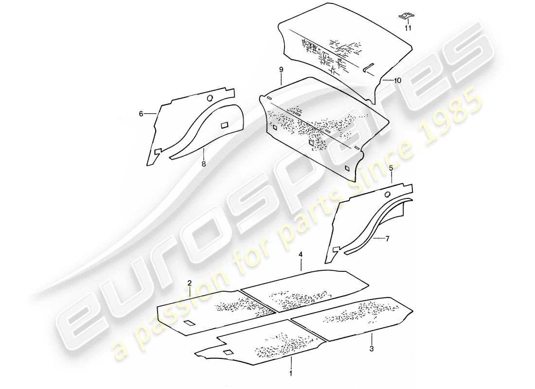 porsche 1987 (959) carrosserie - insonorisation 1 schéma des pièces