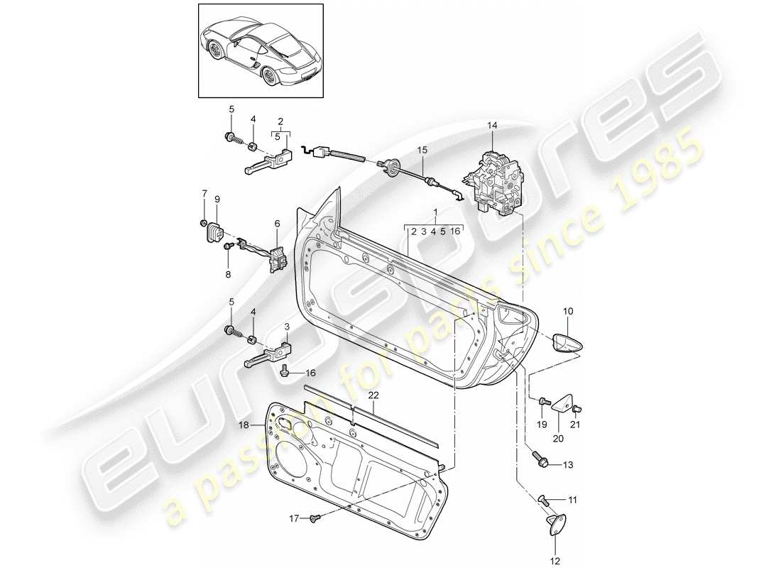 porsche 2009 (987 cayman) coque de porte schéma des pièces