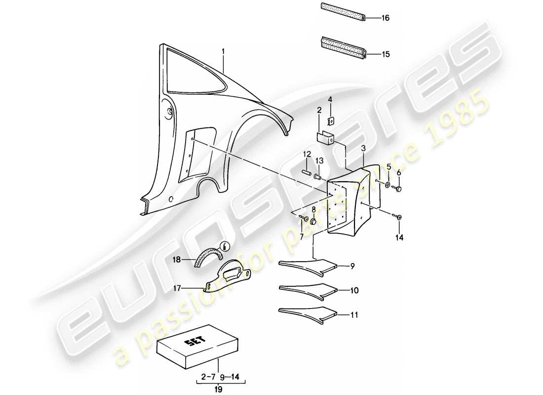 porsche 1988 (911) modèle spécial - conception à nose plate - panneaux extérieurs schéma des pièces