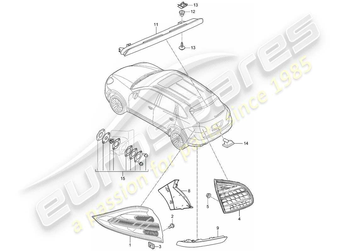 porsche 2011 (cayenne e2 92a) feu arrière schéma des pièces