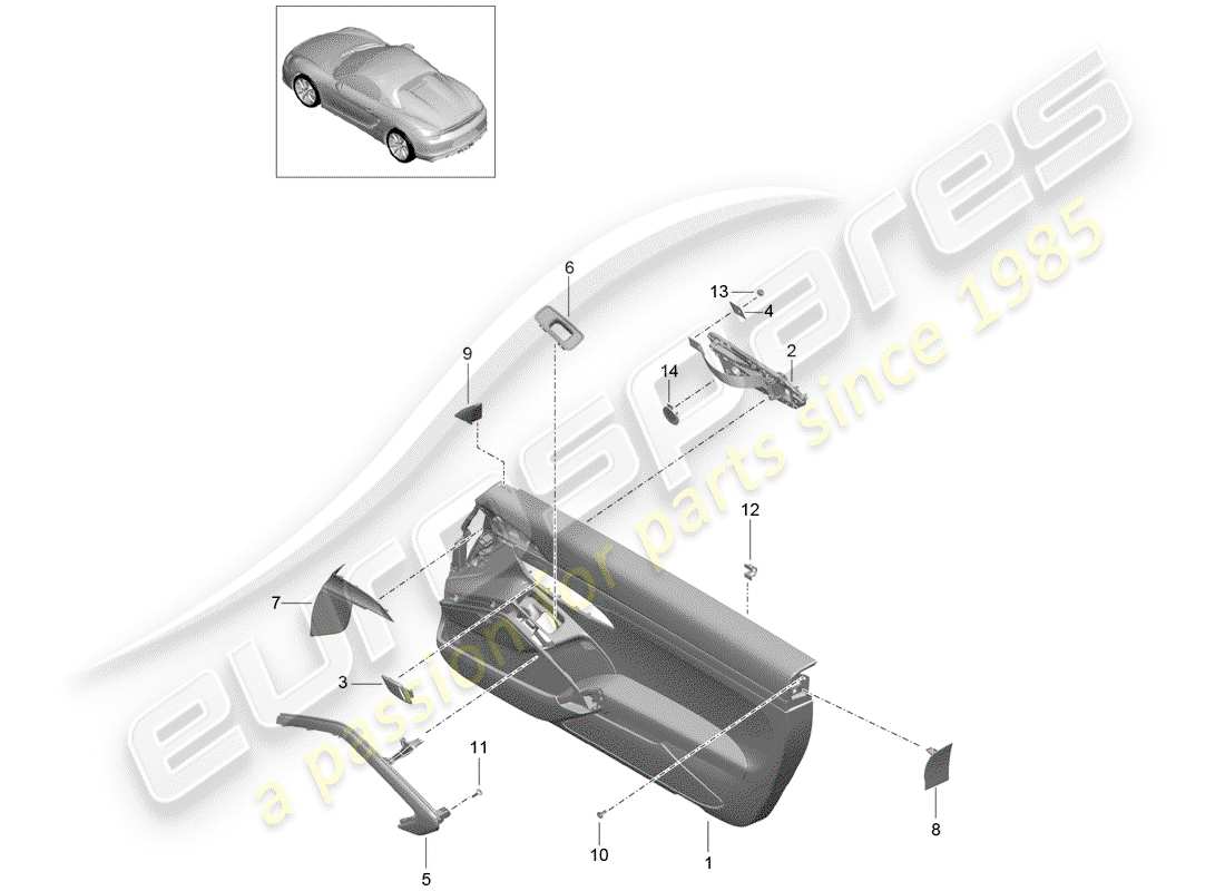 porsche 2016 (981 boxster spyder) panneau de porte schéma des pièces