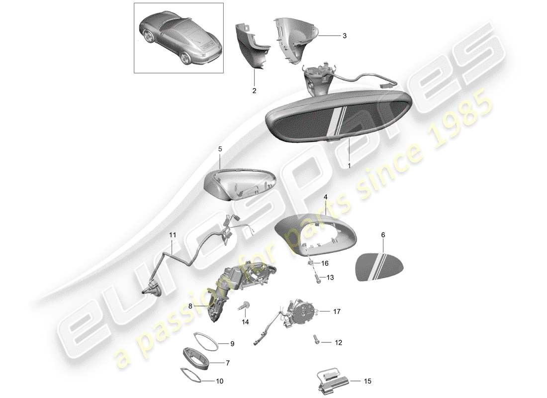 porsche 2015 (991-1) rétroviseur intérieur schéma des pièces