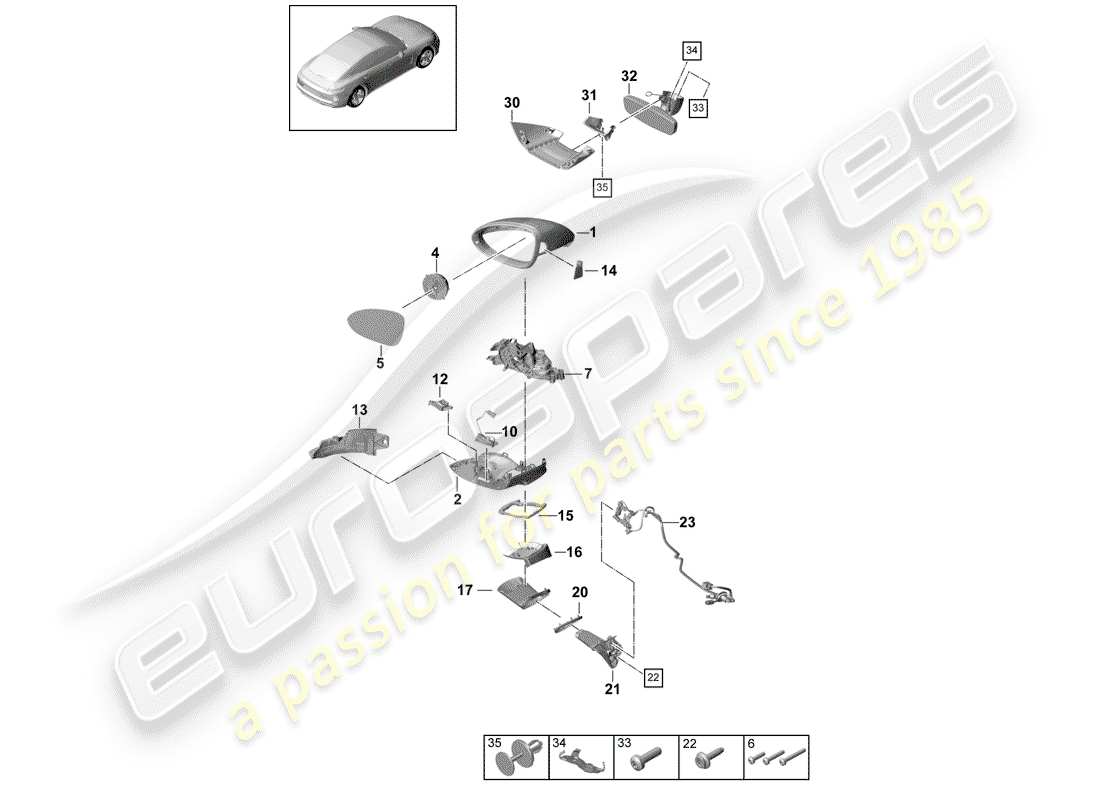 porsche 2019 (panamera 971-1) schéma des pièces du rétroviseur