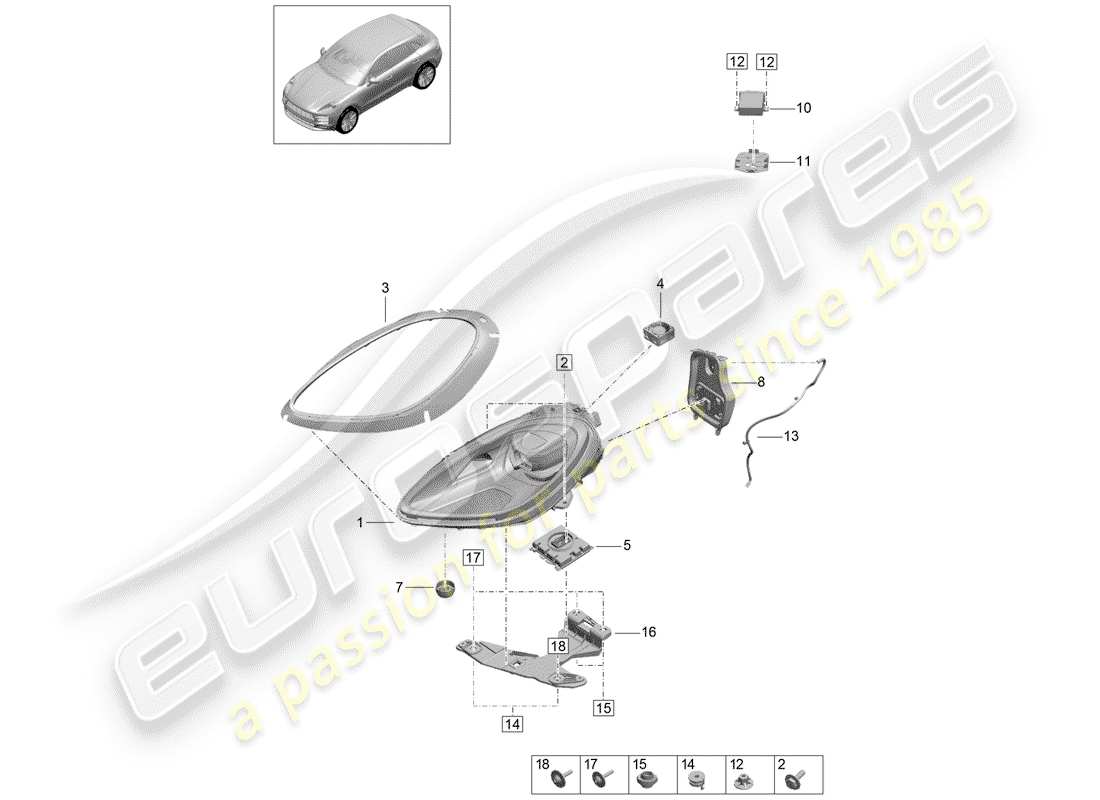porsche 2019 (macan) schéma des pièces des phares led
