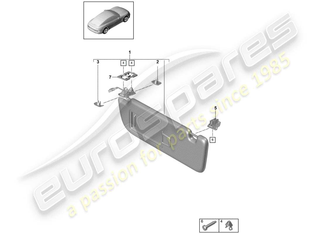 porsche 2018 (panamera 971-1) diagramme des pièces des pare-soleil