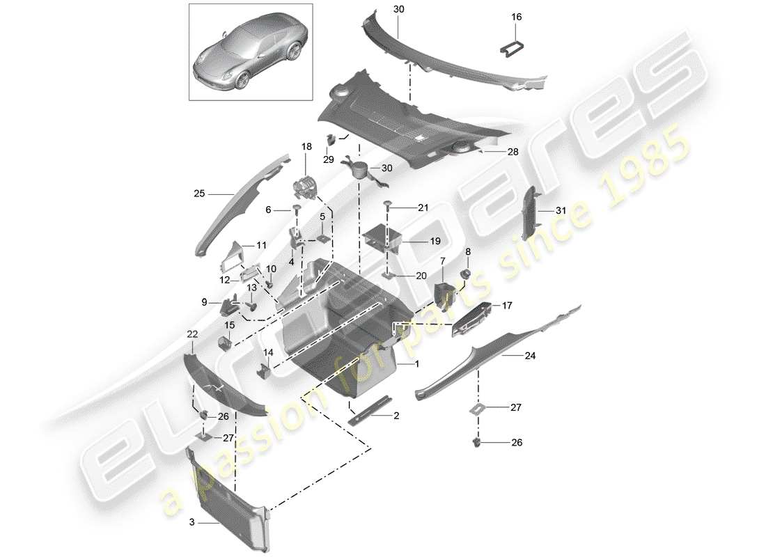porsche 2013 (991-1) coffre à bagages schéma des pièces