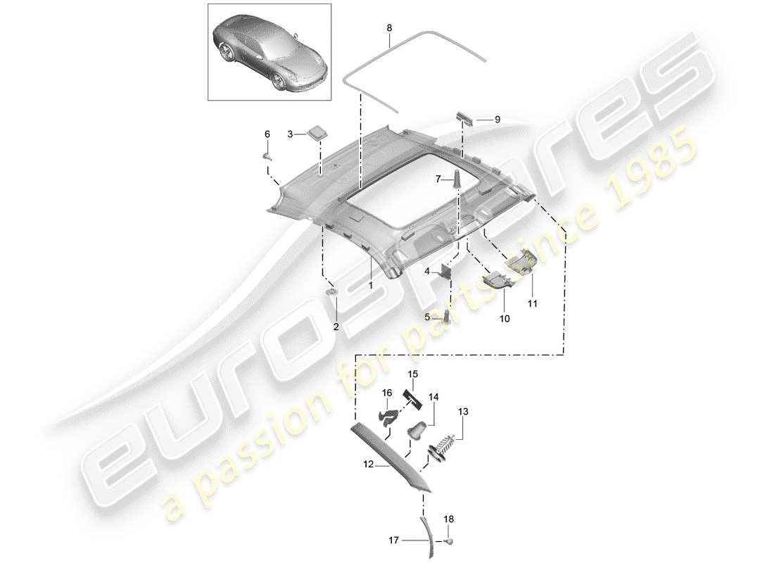 porsche 2013 (991-1) panneau de garniture de toit schéma des pièces