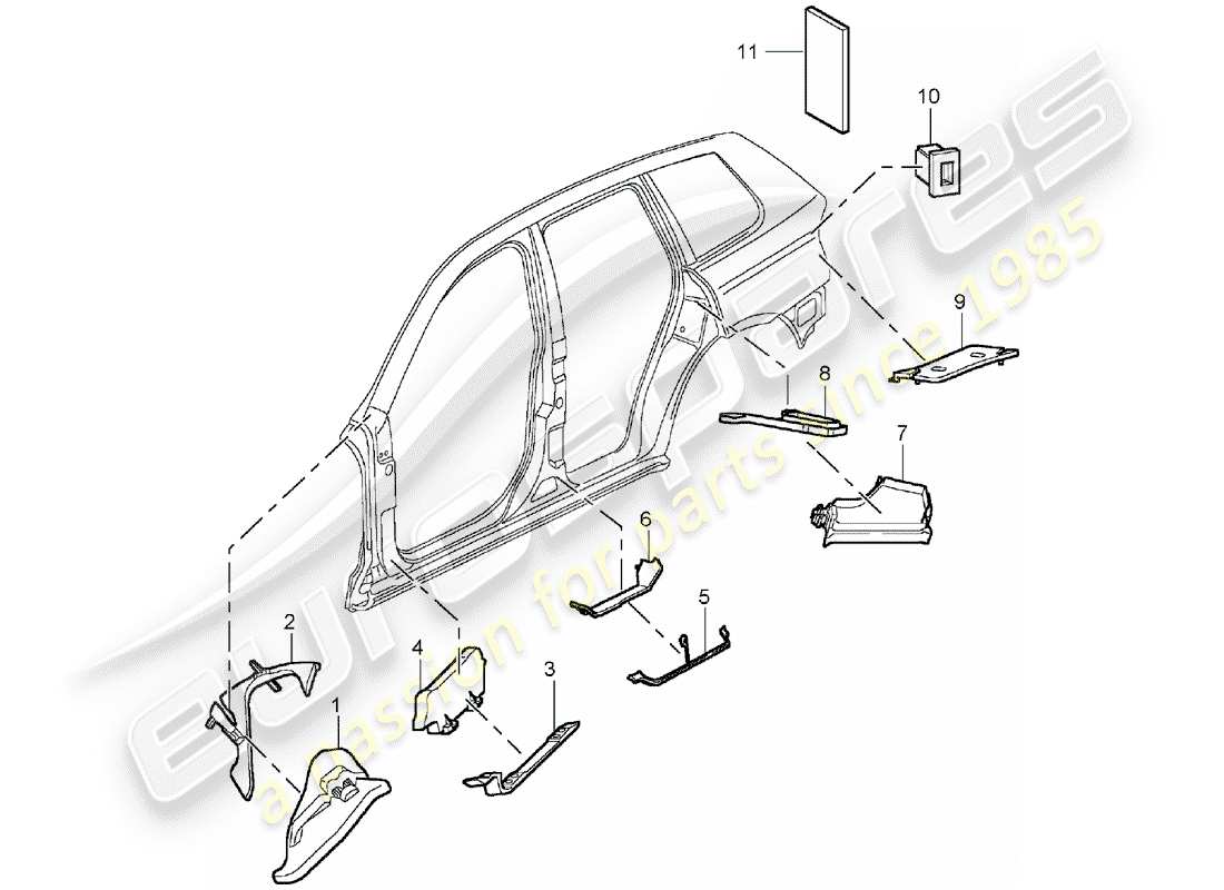 porsche 2006 (cayenne e1 9pa) absorbeur de bruit schéma des pièces