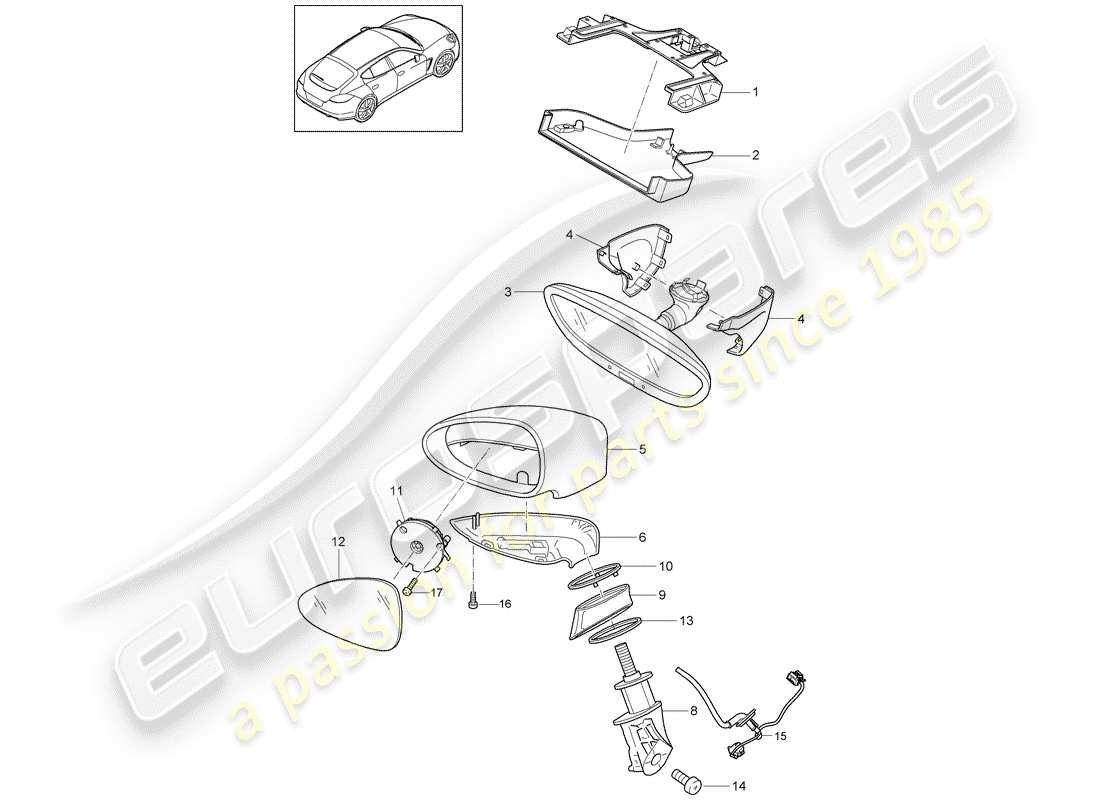 porsche 2010 (panamera 970) rétroviseur intérieur schéma des pièces