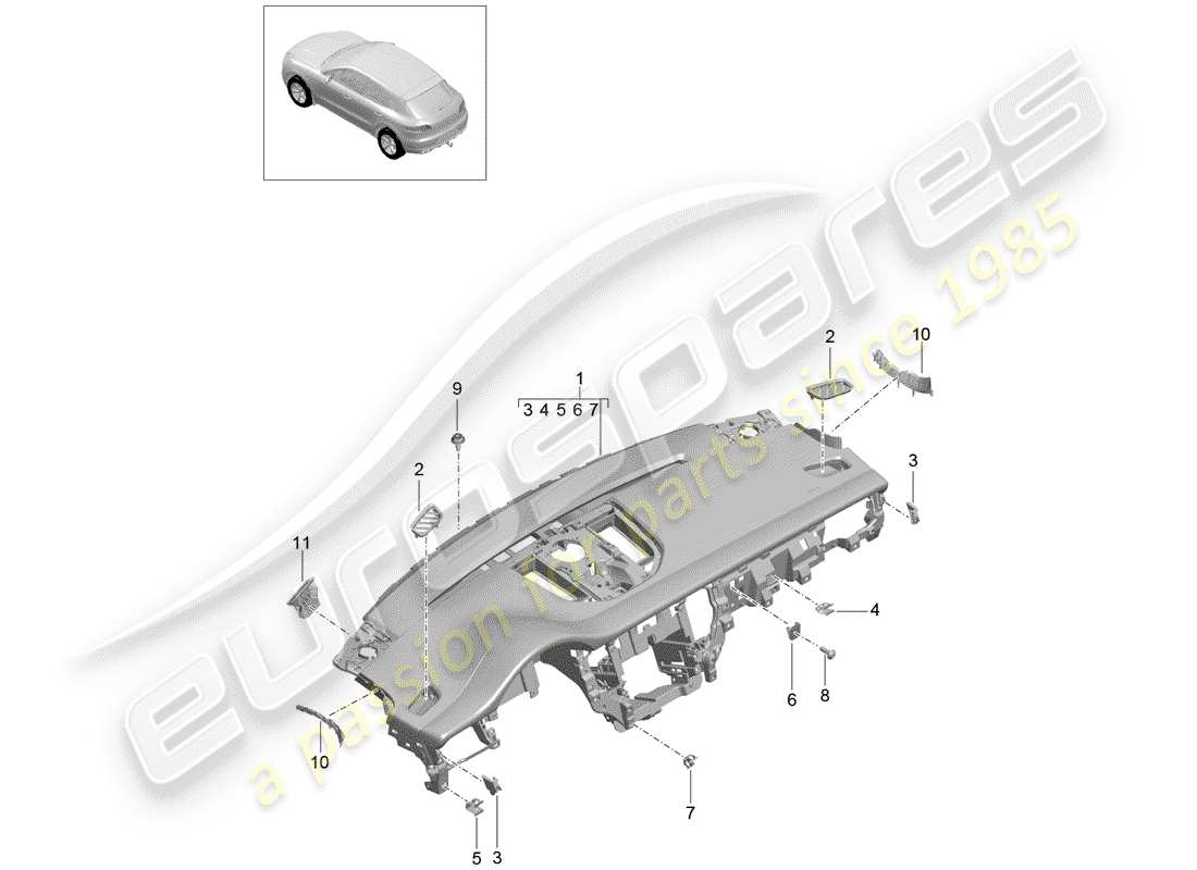 porsche 2017 (macan) garniture du tableau de bord schéma des pièces