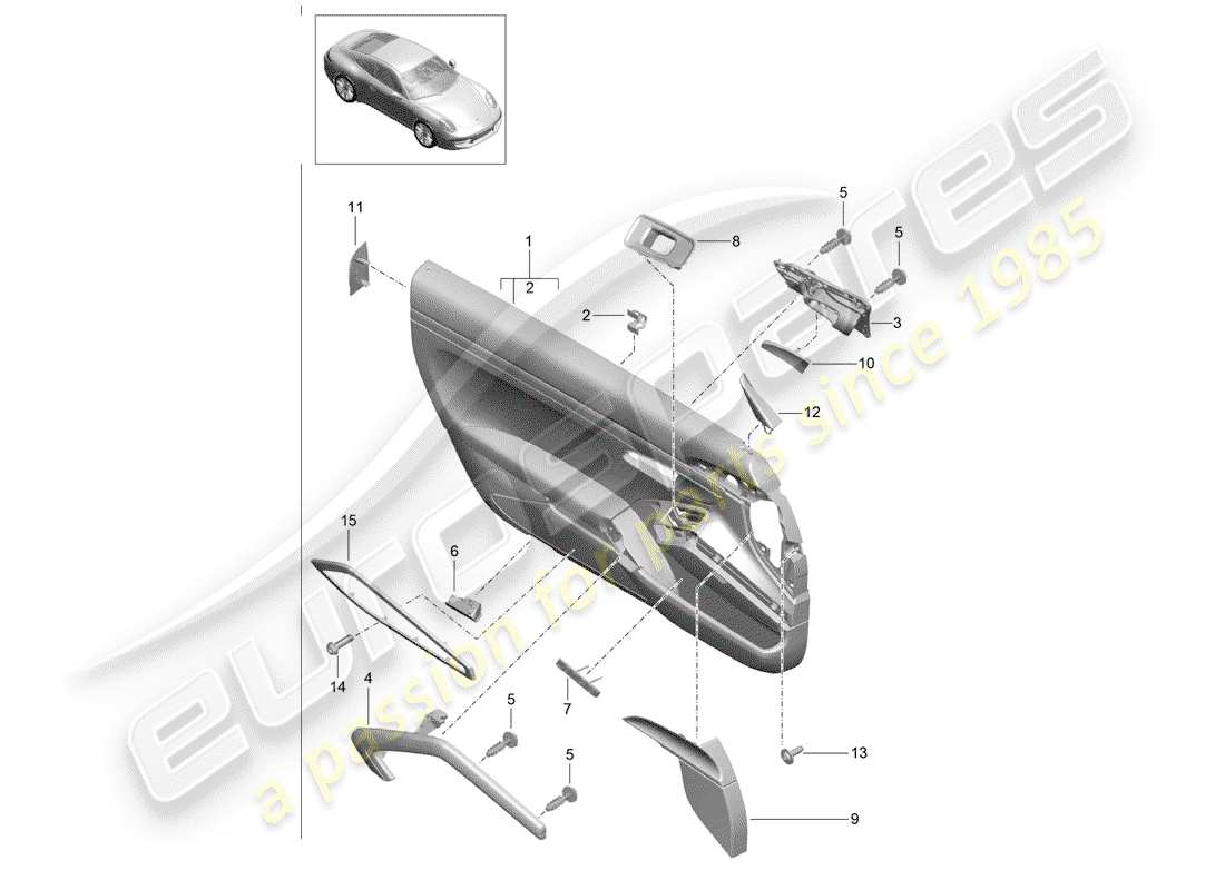 porsche 2013 (991-1) panneau de porte schéma des pièces