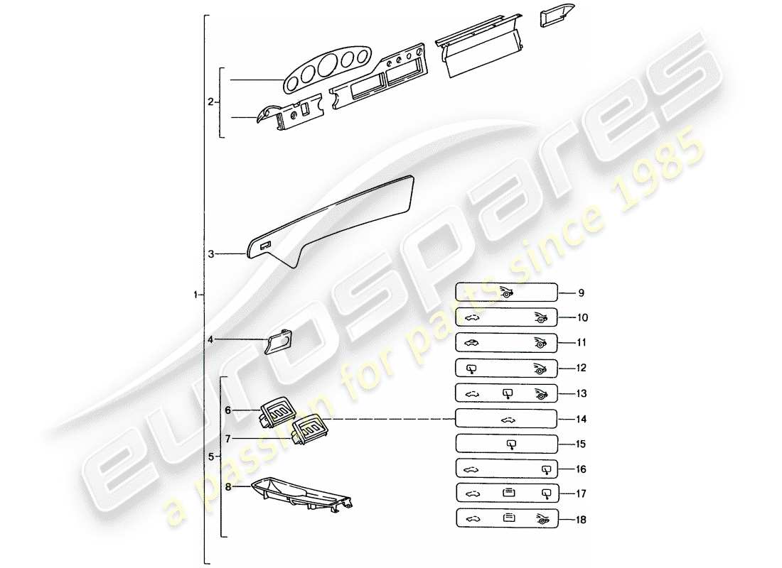 porsche 2011 (tequipment) compartiment pour les passagers schéma des pièces