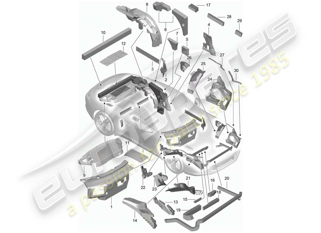 porsche 2012 (991-1) carrosserie schéma des pièces