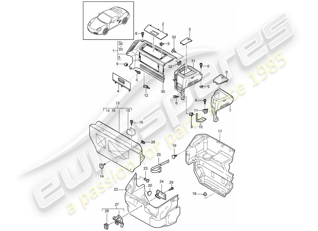 porsche 2012 (987 boxster) coffre à bagages schéma des pièces