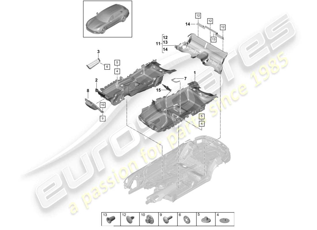porsche 2019 (panamera 971-1) sol schéma des pièces