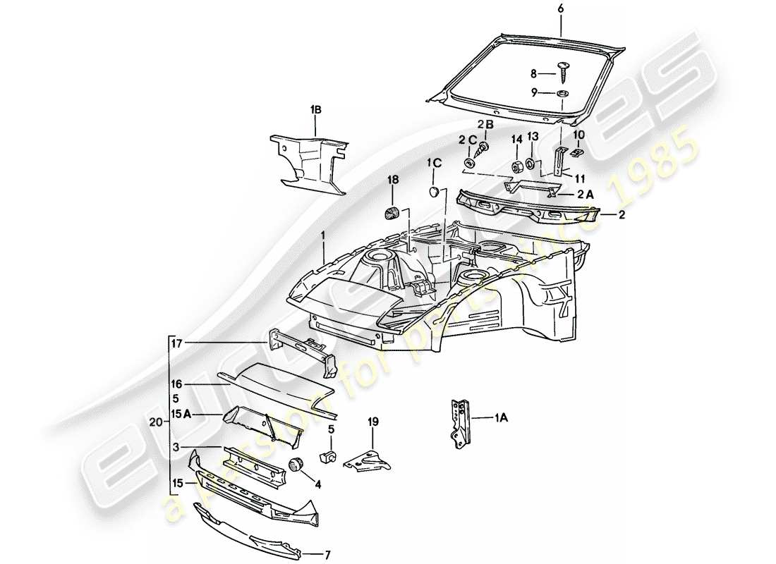porsche 1979 (924) section avant du corps schéma des pièces