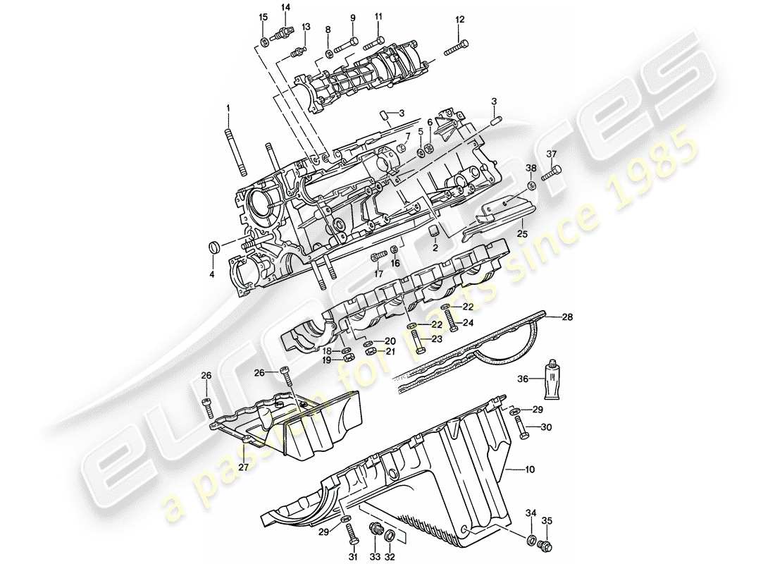 porsche 1987 (924s) carter moteur - fixations schéma des pièces