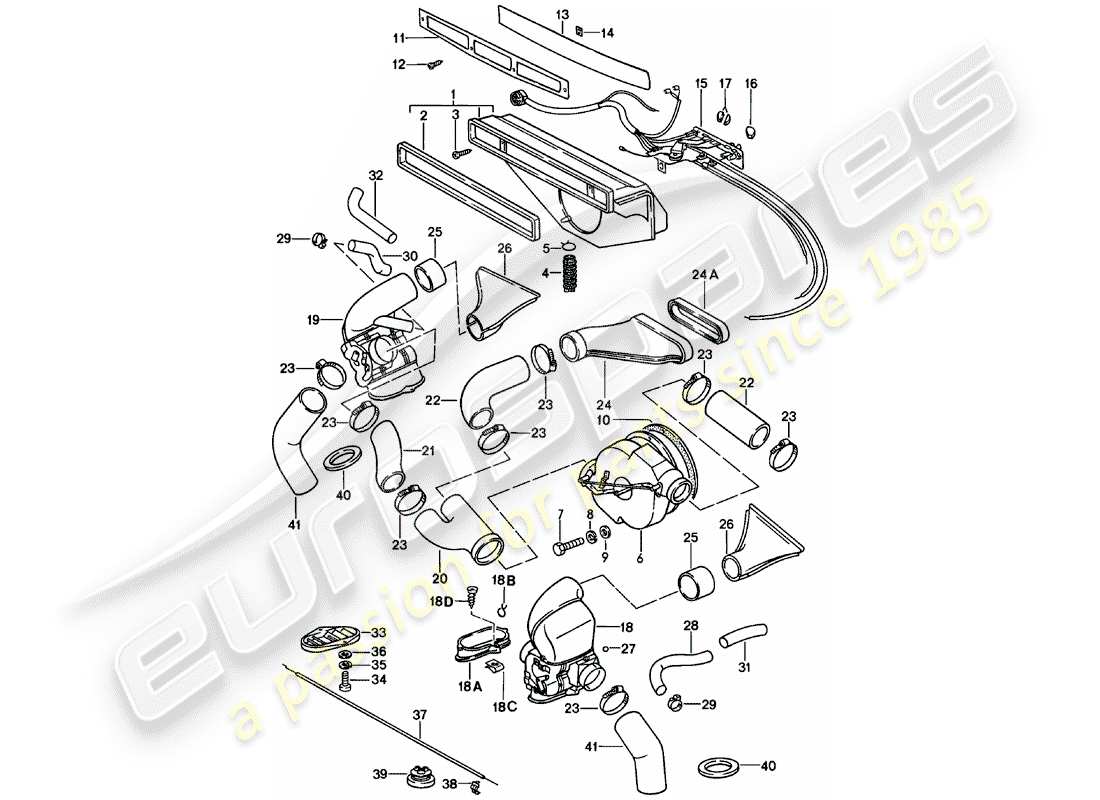 porsche 1979 (911) ventilation - système de chauffage 1 schéma des pièces