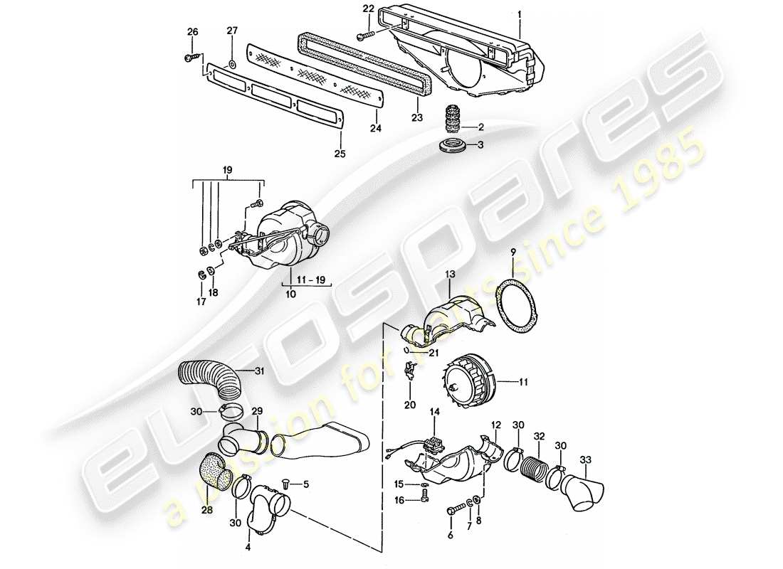 porsche 1989 (911) ventilation - système de chauffage 1 schéma des pièces